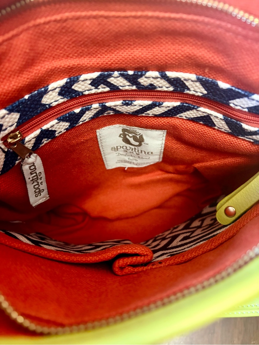 NWT Spartina 449 ~ Navy, White & Neon GreenYellow Geometric Shoulder Bag - Picture 4 of 4